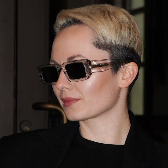 NEW Prada PR06YS 12R09T Transparent Grey Dark Grey Rectangle Unisex Sunglasses - Picture 4 of 11